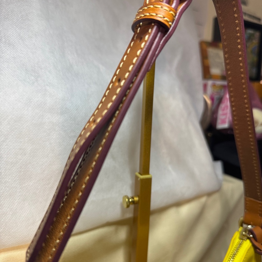 Dooney & Bourke Yellow Patent Leather Shoulder Bag Brown purple strap Kiley - Picture 4 of 16